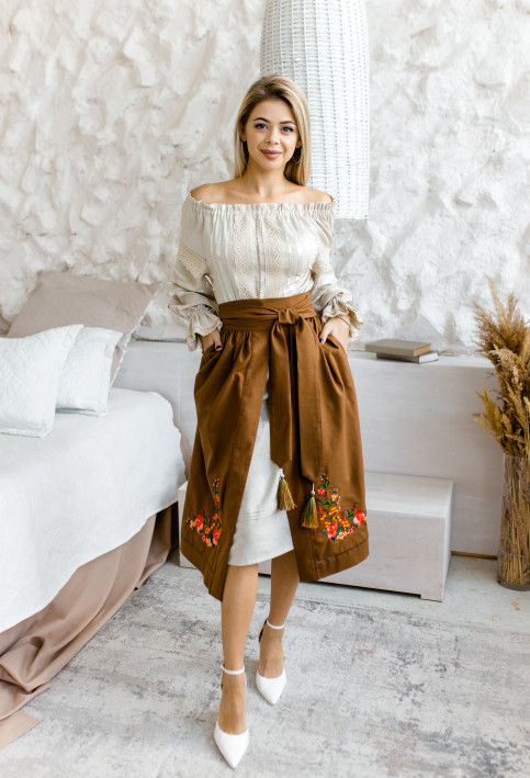 Купити жіночий костюм Костюм Купава (меланж-коричневий) з вишивкою в Україні від Галичанка фото 2