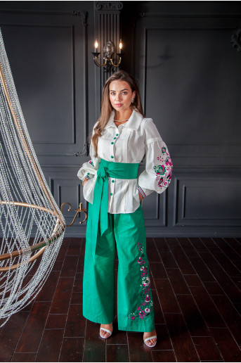 Купити жіночий костюм Сильвія (зелена) з вишивкою в Україні від Галичанка
