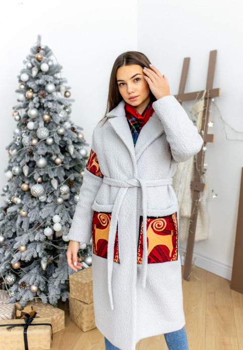 Купити кашемірове вишите пальто  Різдв`яний ярмарок ( каракуль сірий)в Україні від Галичанка фото 3