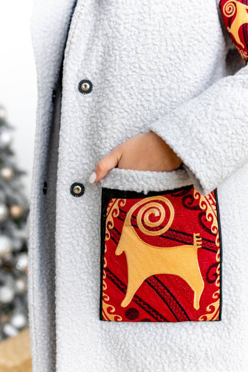 Купити кашемірове вишите пальто  Різдв`яний ярмарок ( каракуль сірий)в Україні від Галичанка фото 2