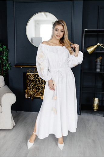 Купить вышитое платье Жар-птица (белая) в Украине от производителя Галычанка
