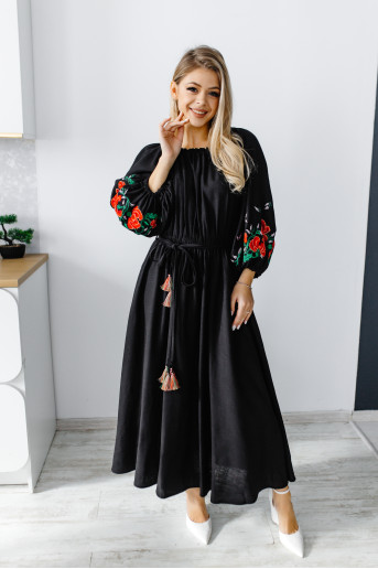 Купить вышитое платье Волшебность (черная) в Украине от производителя Галычанка