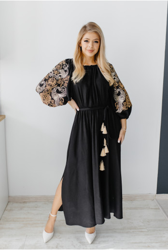 Купить вышитое платье Жар-птица   (черная) в Украине от производителя Галычанка