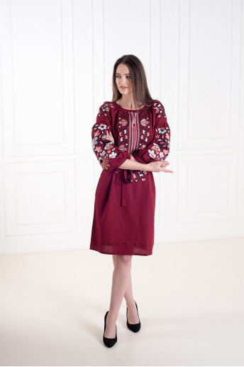 Купить вышитое платье Мелания (вишневая) в Украине от производителя Галычанка