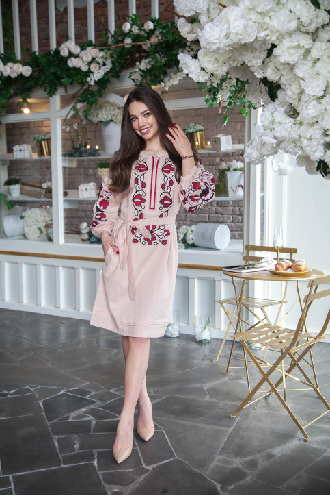 Вишите плаття Меланія (пудра) купити в Україні від виробника Галичанка фото 1