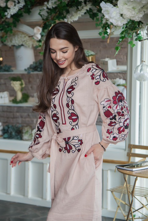 Вишите плаття Меланія (пудра) купити в Україні від виробника Галичанка фото 2
