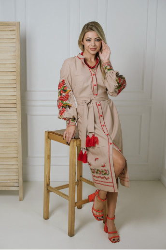 Вишите плаття Килина (бежева) купити в Україні від виробника Галичанка
