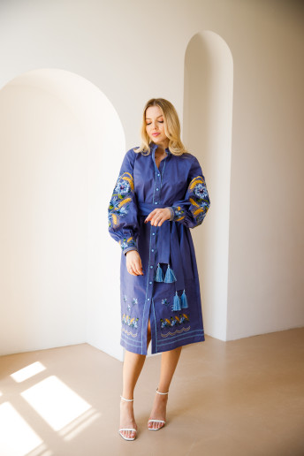 Купить вышитое платье Василина (синьо-голубая) в Украине от производителя Галычанка