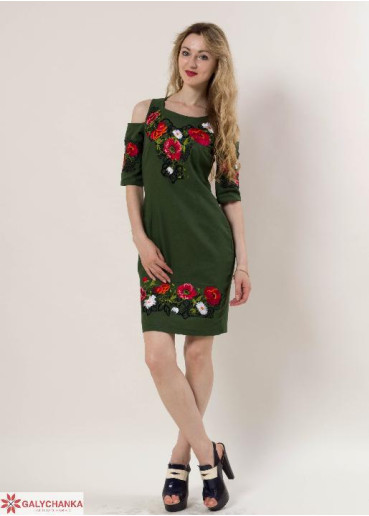 Вишите плаття Афіна (зелена) купити в Україні від виробника Галичанка