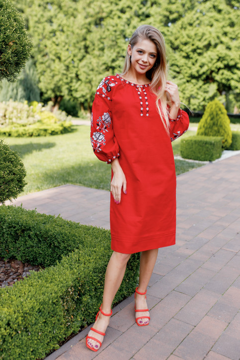 Вишите плаття Цвіт троянди (червоне) купити в Україні від виробника Галичанка фото 3