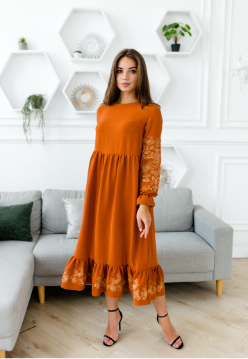 Купить вышитое платье Єльвира (золотая) в Украине от производителя Галычанка