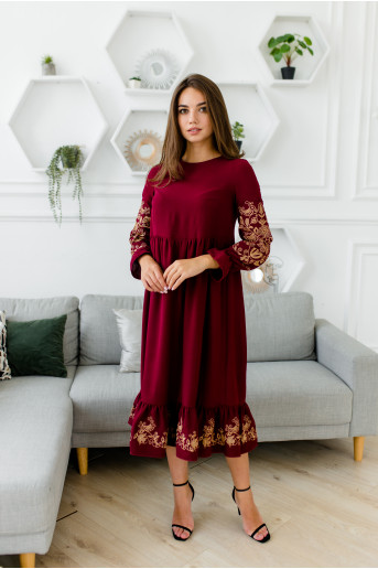 Купить вышитое платье Єльвира (вишневая) в Украине от производителя Галычанка