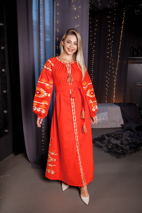 Вишите плаття Калейдоскоп (помаранчевий з оранжевим) купити в Україні від виробника Галичанка фото 1