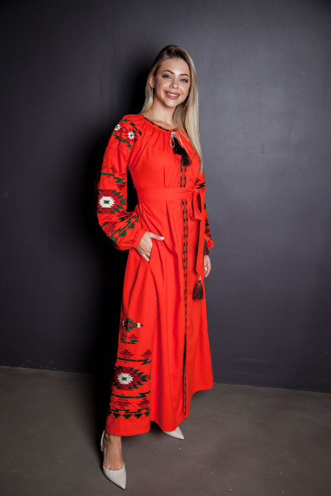 Вишите плаття Калейдоскоп (помаранчевий  з зеленим) купити в Україні від виробника Галичанка фото 2