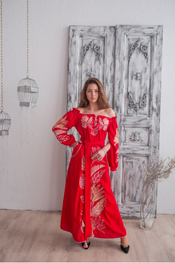 Вишите плаття Княжна (червона) купити в Україні від виробника Галичанка