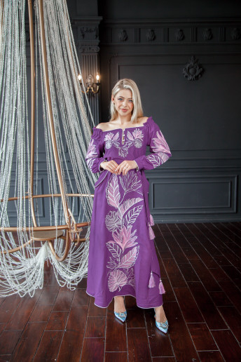 Купить вышитое платье Княжная фиолетовая в Украине от производителя Галычанка