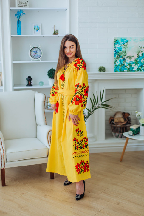 Вишите плаття Паризький букет (жовте) купити в Україні від виробника Галичанка фото 2