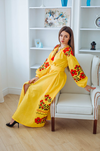 Вишите плаття Паризький букет (жовте) купити в Україні від виробника Галичанка