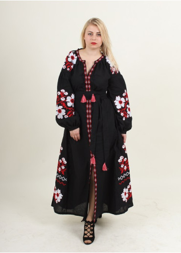 Вишите плаття Паризький букет (чорне) купити в Україні від виробника Галичанка