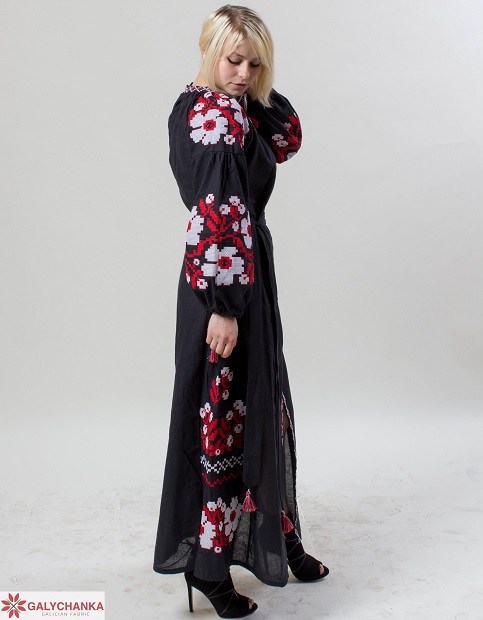 Вишите плаття Паризький букет (чорне) купити в Україні від виробника Галичанка фото 2