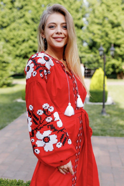 Вишите плаття Паризький букет (червона) купити в Україні від виробника Галичанка фото 2