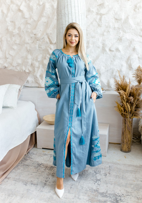 Вишите плаття Калейдоскоп (сіро-м'ятне) купити в Україні від виробника Галичанка фото 1
