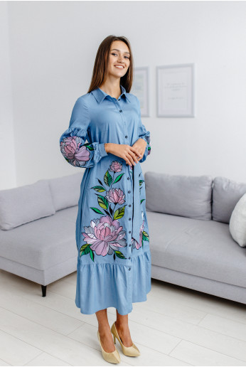 Вишите плаття  Весняний Соландж (джинс) купити в Україні від виробника Галичанка