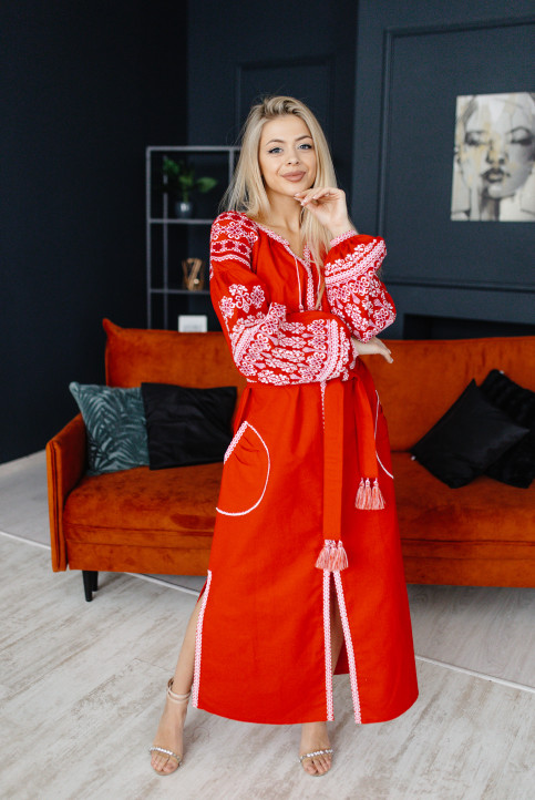 Вишите плаття Злата (червона з білим) купити в Україні від виробника Галичанка фото 1