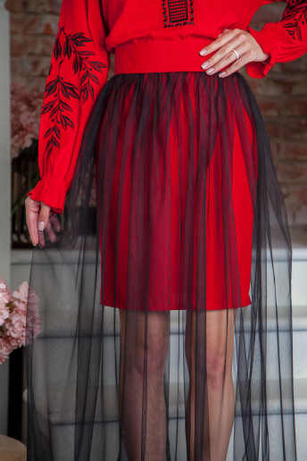 Купить юбку с вышивкой Модель wsk-0103 (красная, сетка черная) в Украине от Галычанка