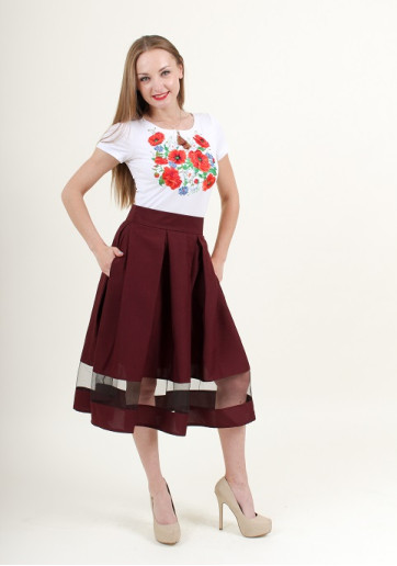 Купить юбку с вышивкой Модель wsk-0104 (вишневая) в Украине от Галычанка