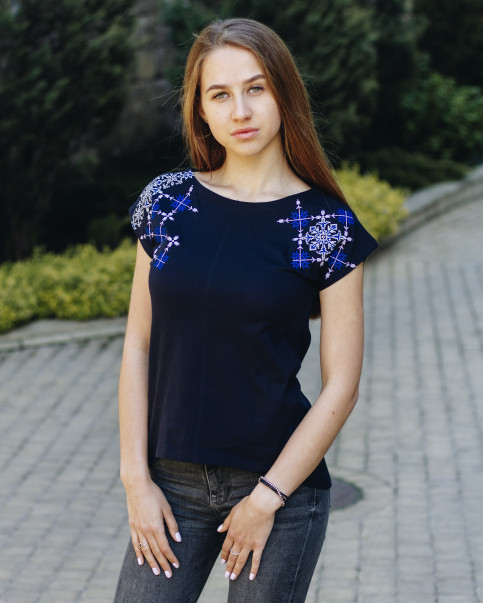 Купити жіночу туніку з вишивкою Арабеска  (синій з синім) в Україні від Галичанка фото 1