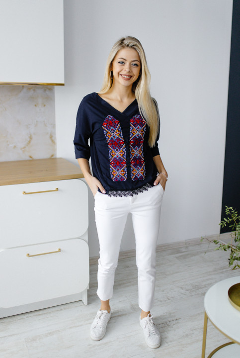 Купити жіночу футболку вишиванку Радість (синя) в Україні від Галичанка фото 3