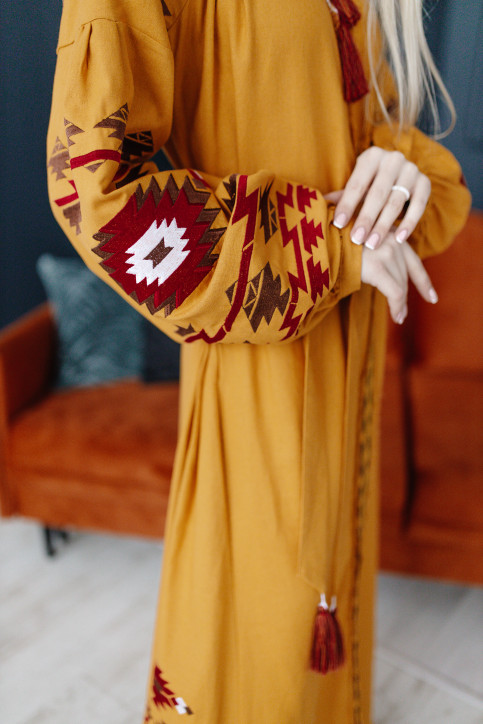 Вишите плаття Калейдоскоп (гірчичне) купити в Україні від виробника Галичанка фото 3