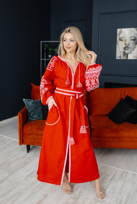 Вишите плаття Злата (червоне з білим) купити в Україні від виробника Галичанка фото 1