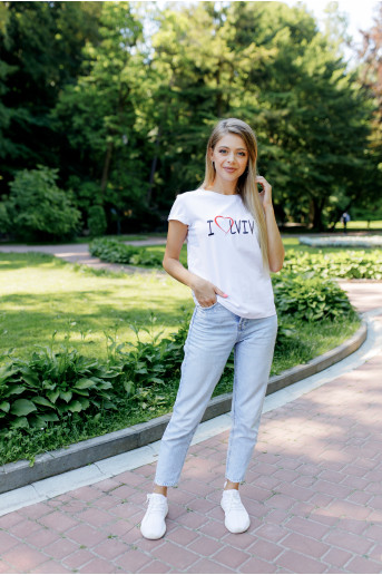 Патриотическая футболка   I LOVE LVIV (белая) недорого во Львове |Галичанка