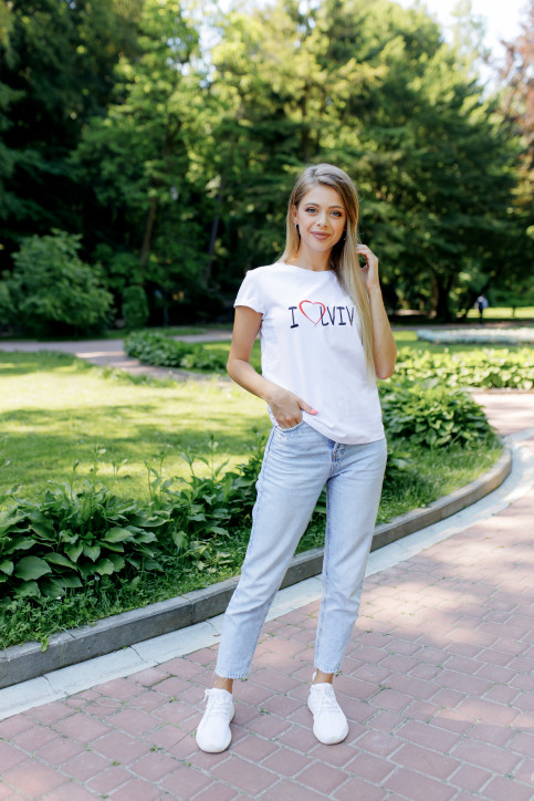 Купити жіночу футболку Casual   I LOVE LVIV  (біла)  в Україні від Галичанка фото 1