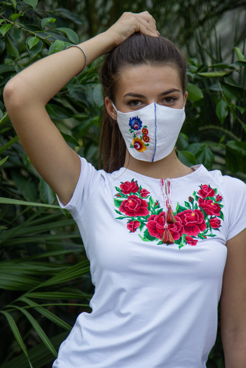 Купити захисну маску Квіткова (біла) в Україні від виробника Галичанка фото 1