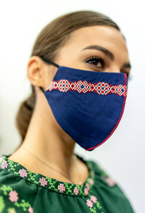 Купити захисну маску Смужка (синя з червоним) в Україні від виробника Галичанка фото 1