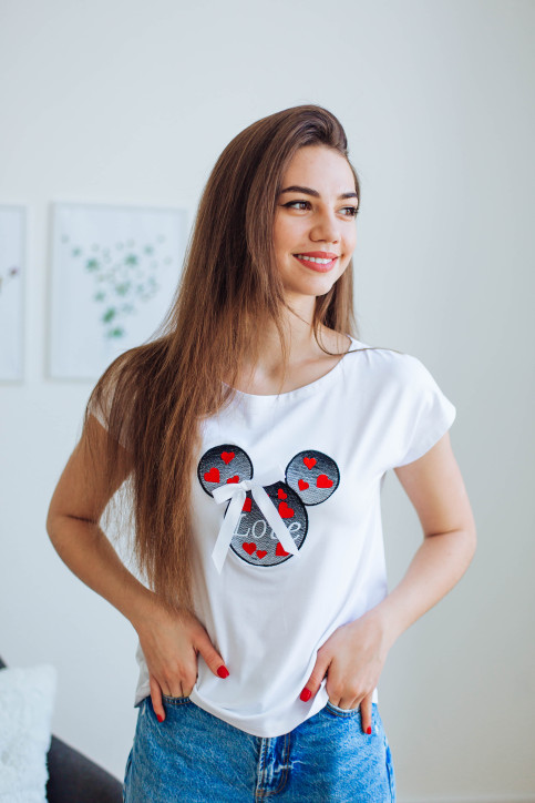 Купити жіночу футболку Casual Міккі Love (біла)  в Україні від Галичанка фото 2