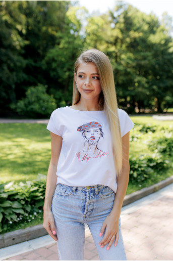 Купити жіночу футболку Casual  Lips (біла)  в Україні від Галичанка