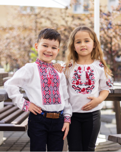 Купить парные вышиванки Левко и Иваничка (белая с красним) в Украине от Галычанка