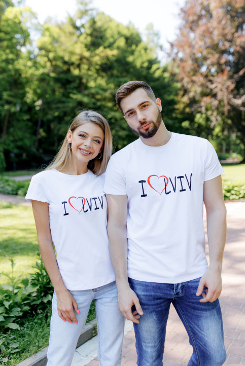 Купити парні футболки трикотажні Комплект I love Lviv (білий)  в Україні від Галичанка фото 1