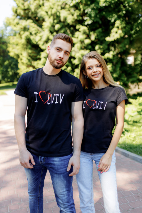 Купити парні футболки трикотажні Комплект I love Lviv (чорна)  в Україні від Галичанка фото 1
