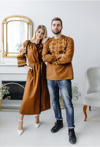 Купить парные вышиванки комплект Єремия и Єремий (коричневой) в Украине от Галычанка