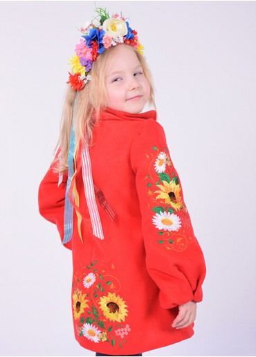 Вишиванка пальто для дівчинки Метелик червоне