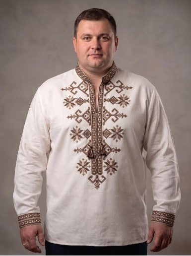 Kup męską koszulę haftowaną Kozatska (brązowy melanż) w Polsce od Galychanka