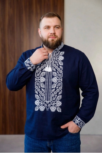 Granatowa haftowana koszula męska Vsevolod - kup we Lwowie od Galychanka