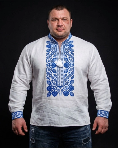 Kup męską koszulę haftowaną Vsevolod (biały z niebieskim) w Polsce od Galychanka