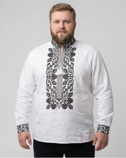 Kup męską koszulę haftowaną Vsevolod  (biały z czarnym) w Polsce od Galychanka