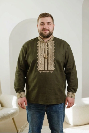 Kup męską koszulę haftowaną Cvitan (khaki z beżem) w Polsce od Galychanka